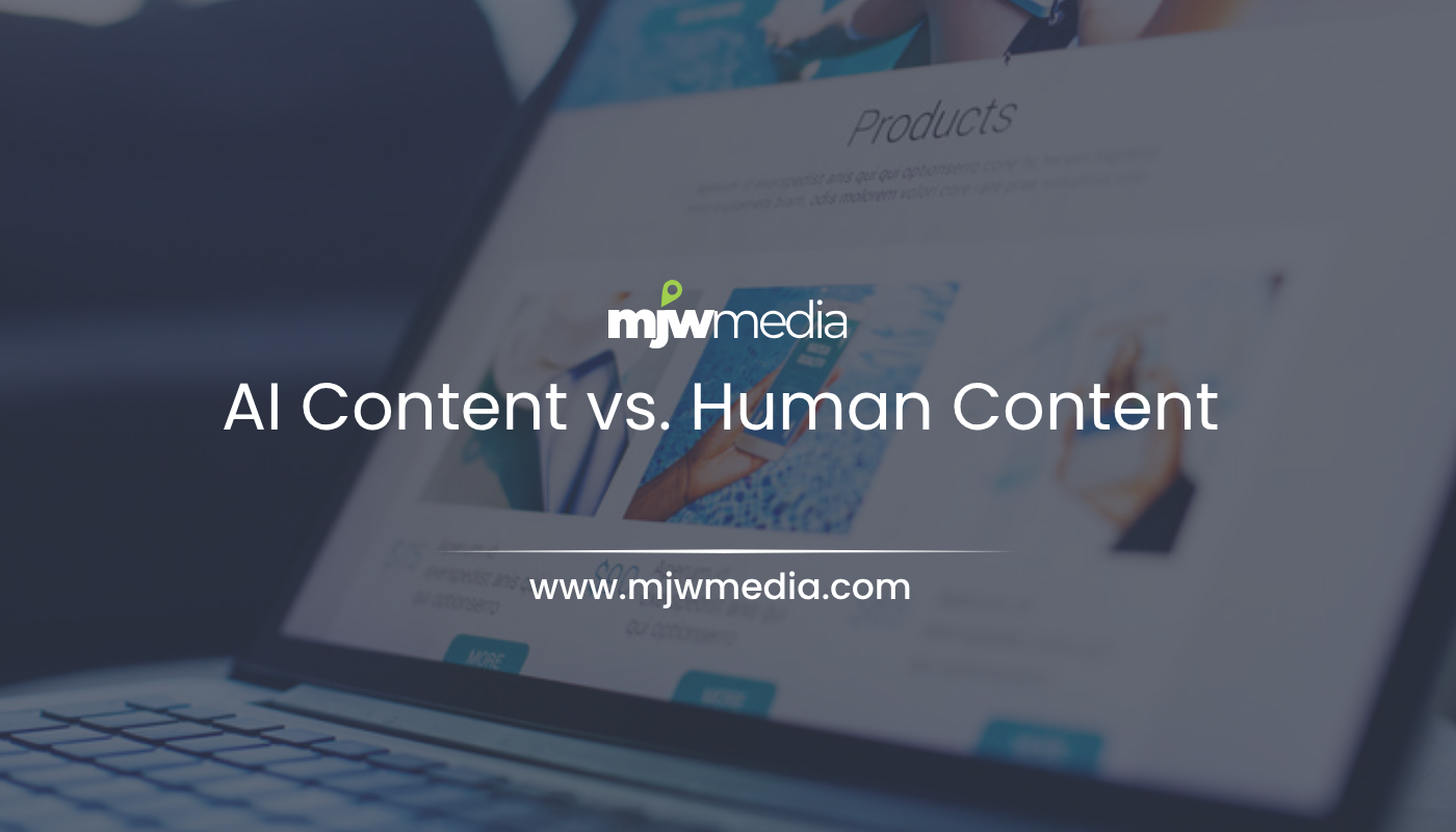 Ai content vs. Human content decision framework illustrated for small businesses by mjw media