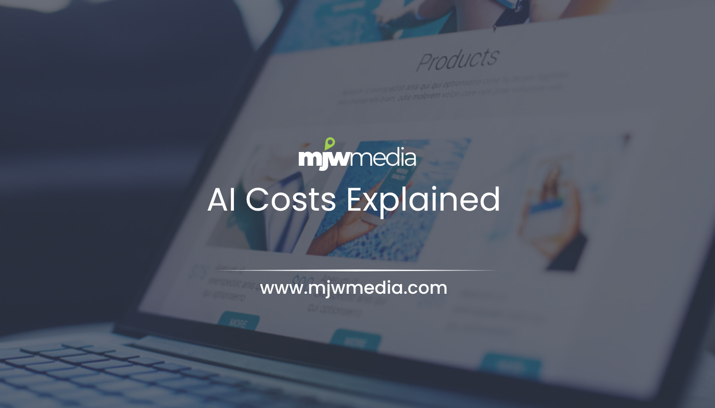 Web design & seo servicing long island businesses for 15+ years 57 Small business owner reviewing ai costs and budget tiers with mjw media on a laptop