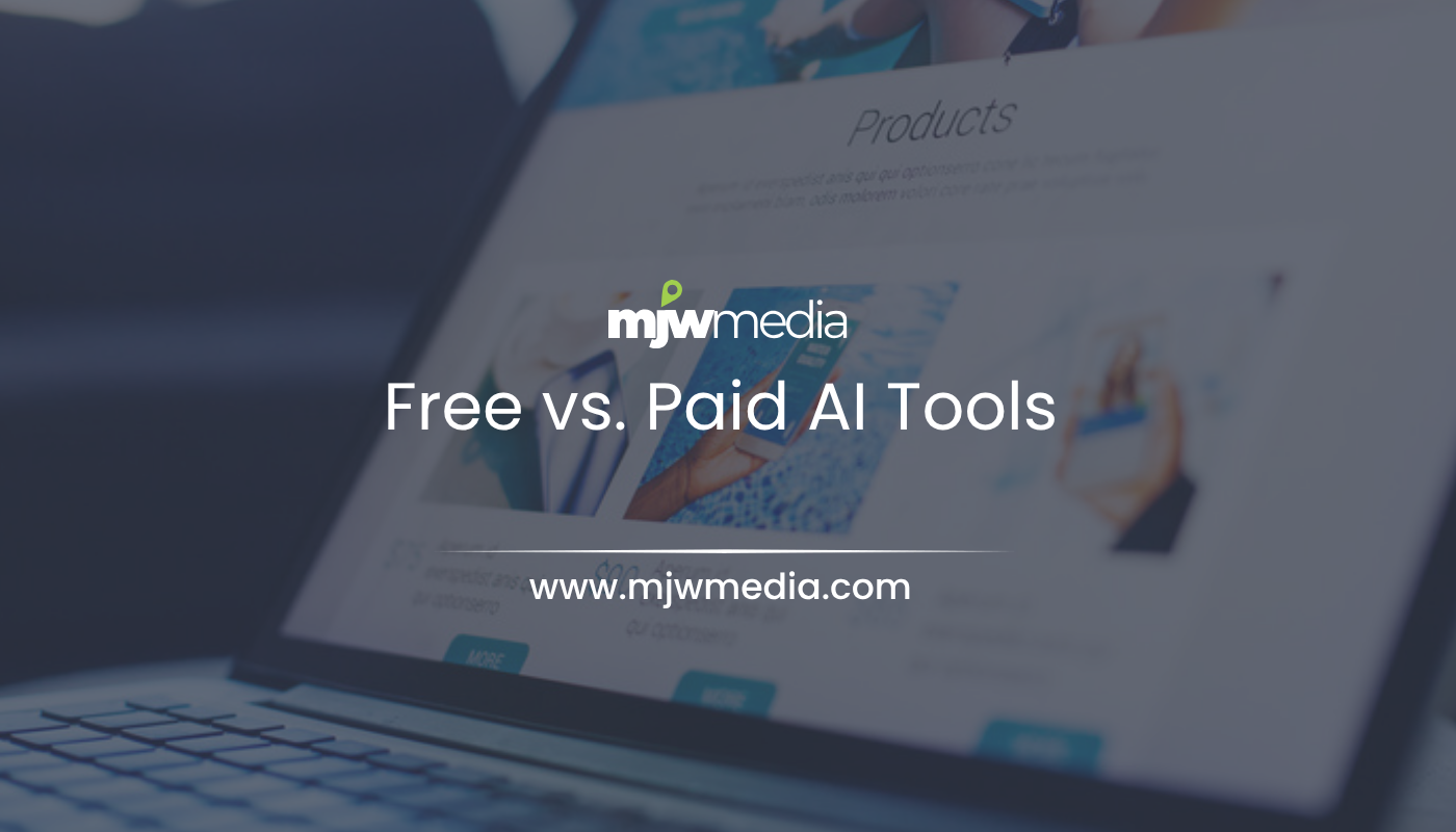 Small business owner comparing free vs. Paid ai tools with mjw media guidance
