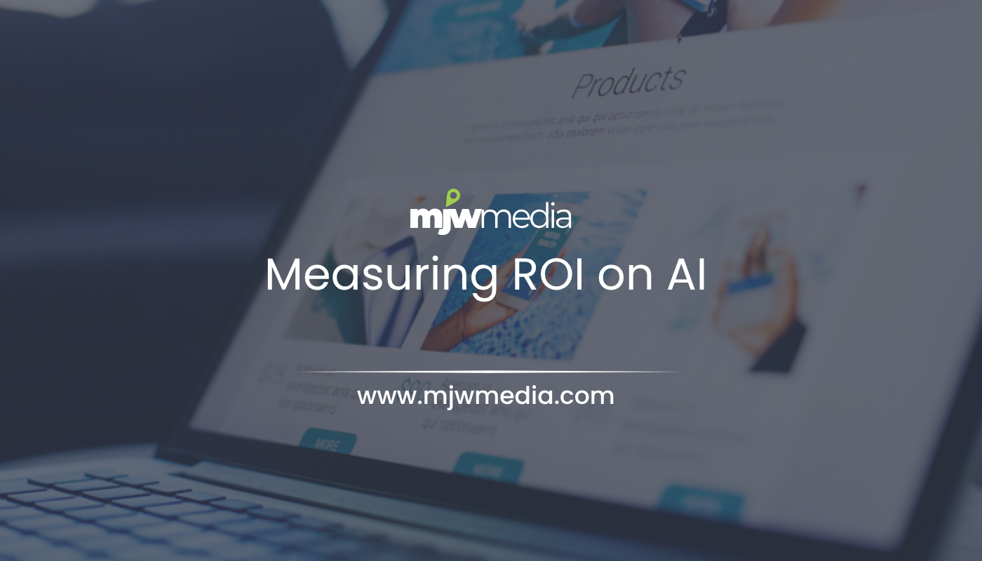 Small business owner reviewing ai investment roi metrics on a dashboard, mjw media